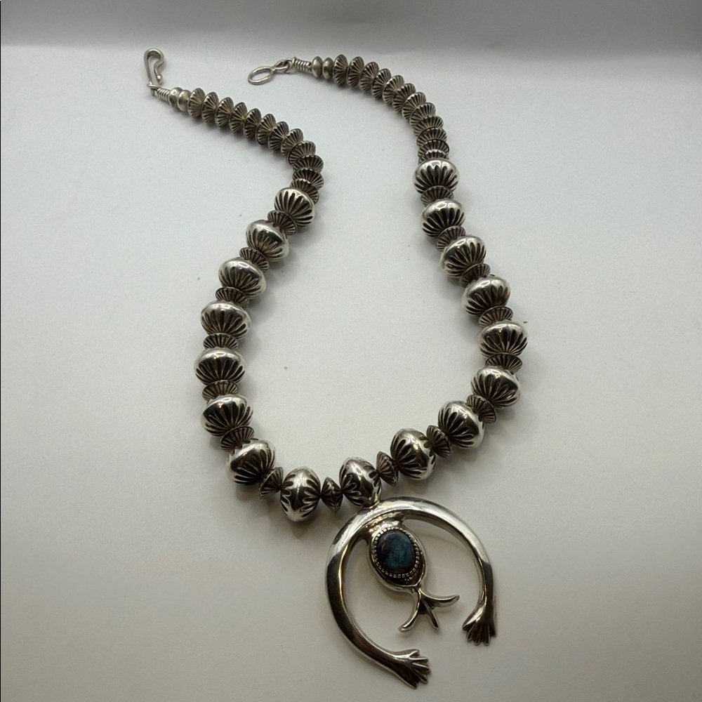 Sterling Silver Naja Necklace with Turquoise Accent - Silver